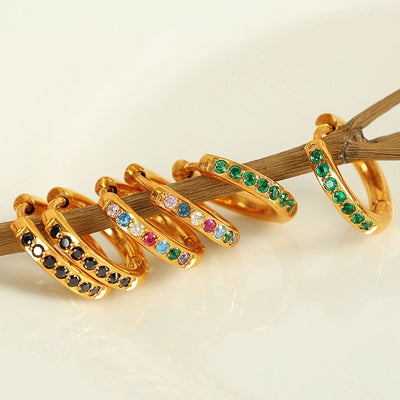 1 Pair IG Style Elegant French Style Round Polishing Plating Inlay 304 Stainless Steel Rhinestones 18K Gold Plated Earrings