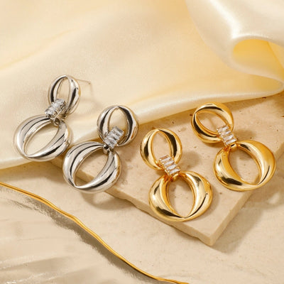 1 Pair Elegant Glam Shiny Geometric Inlay Copper Zircon K Gold Plated Rhodium Plated Drop Earrings