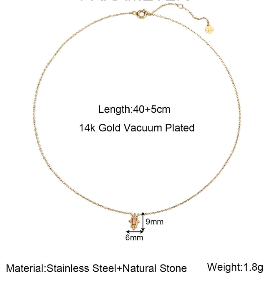 Jewelry Retro French Style Simple Style Geometric Titanium Steel Natural Stone 14K Gold Plated Plating Pendant Necklace