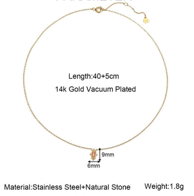 Jewelry Retro French Style Simple Style Geometric Titanium Steel Natural Stone 14K Gold Plated Plating Pendant Necklace