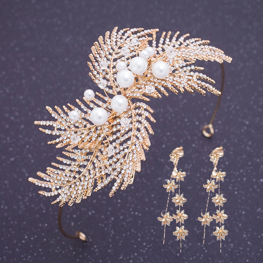 korean style rhinestone crown earrings set wedding hair accessories