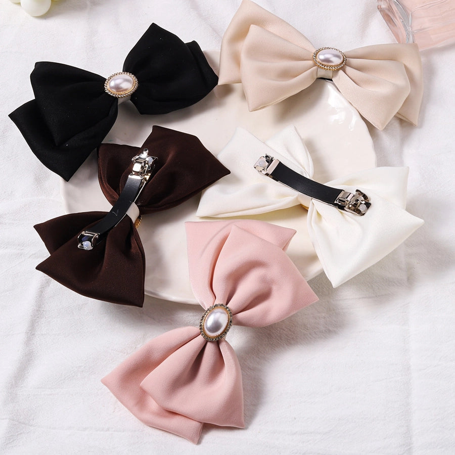 Women's Simple Style Classic Style Bow Knot Cloth Inlay Pearl Hair Clip