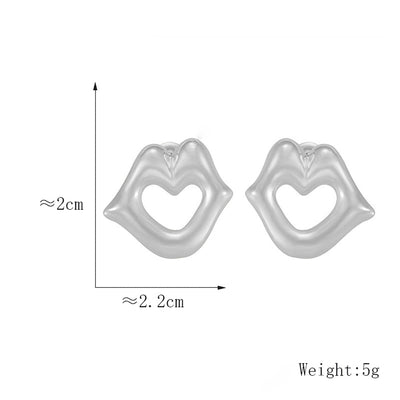 1 Pair Basic Commute Lips Solid Color Hollow Out 304 Stainless Steel 14K Gold Plated Ear Studs