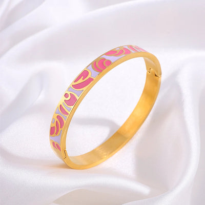 Elegant Retro Printing Solid Color Titanium Steel Bangle In Bulk