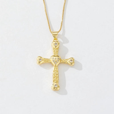 Copper box chain 18K Gold Plated Inlay Carving Cross Butterfly Zircon Pendant Necklace