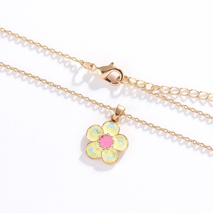 creative children's jewelry set cartoon flower jewelry set alloy drop oil necklace earrings two-piece set