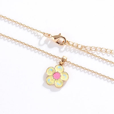 creative children's jewelry set cartoon flower jewelry set alloy drop oil necklace earrings two-piece set