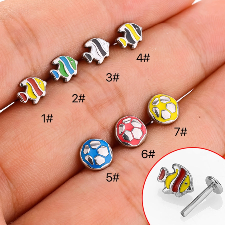 1 Piece Lip Rings Cute Football Fish 316L Stainless Steel  Polishing Epoxy Lip Rings Ear Cartilage Rings & Studs Nose Rings & Studs