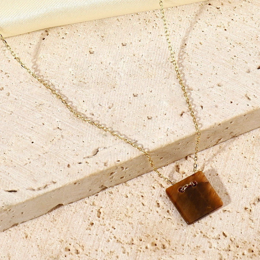 Jewelry Vintage Style French Style Simple Style Geometric Titanium Steel Natural Stone 14K Gold Plated Plating Pendant Necklace