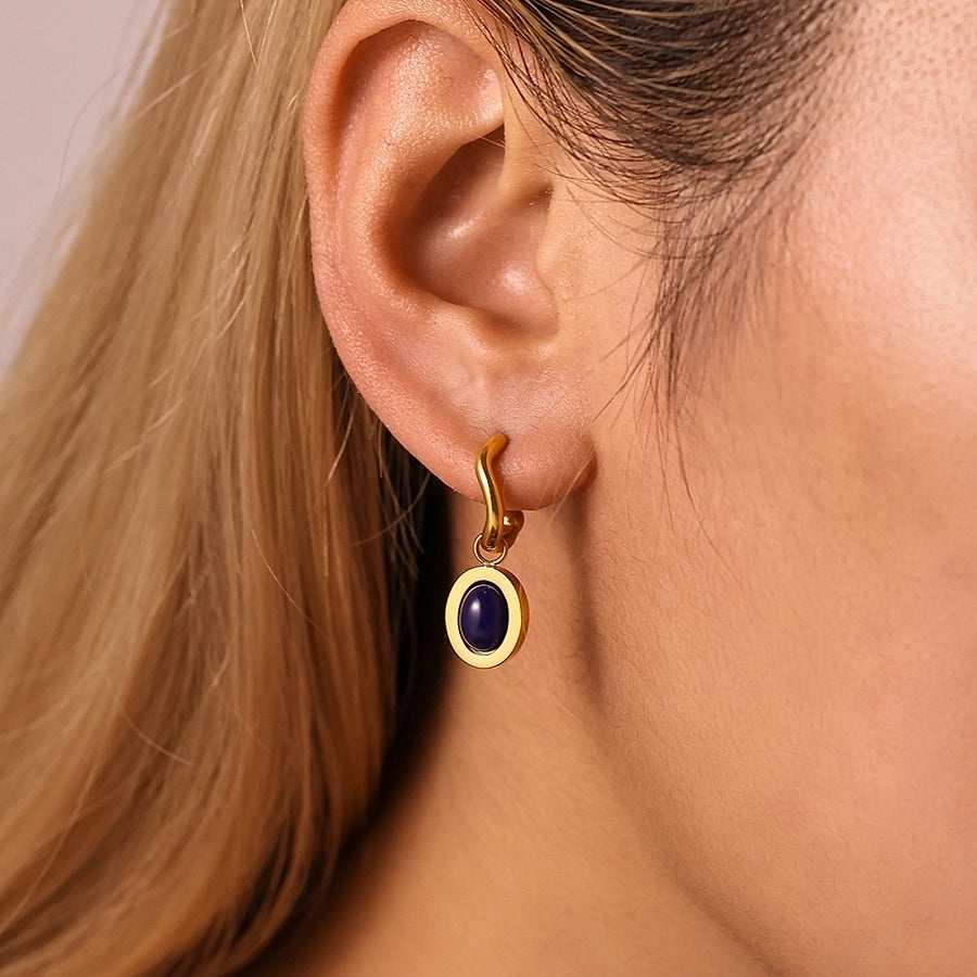 1 Pair Elegant Vacation Geometric Inlay 304 Stainless Steel Agate 18K Gold Plated Drop Earrings