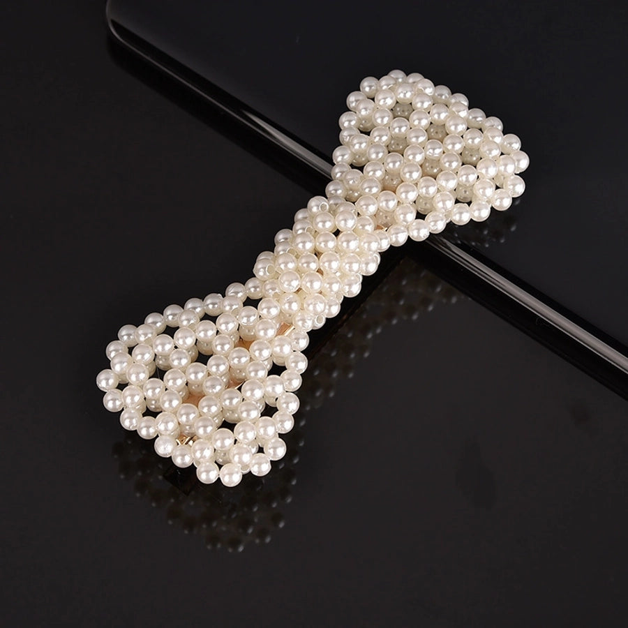simple style geometric bow knot imitation pearl alloy plastic hair clip 1 piece