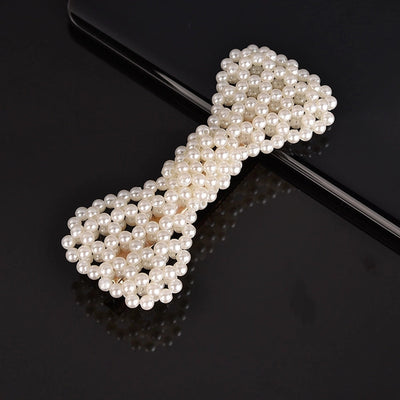 simple style geometric bow knot imitation pearl alloy plastic hair clip 1 piece