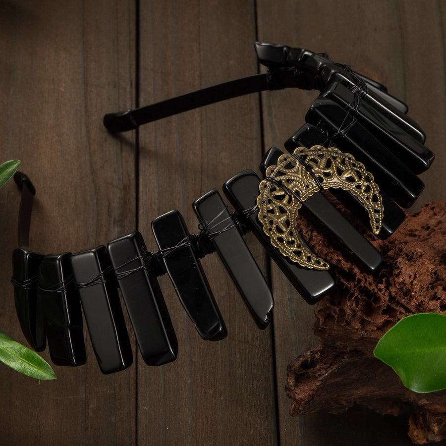 Women's Vintage Style Queen Vacation Moon Alloy natural stone Copper Knitting Hair Band