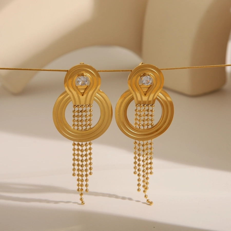 Jewelry Exaggerated Classic Style Commute Round Solid Color chain 304 Stainless Steel Zircon 18K Gold Plated Inlay Earrings Necklace