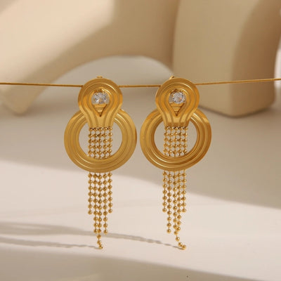 Jewelry Exaggerated Classic Style Commute Round Solid Color chain 304 Stainless Steel Zircon 18K Gold Plated Inlay Earrings Necklace