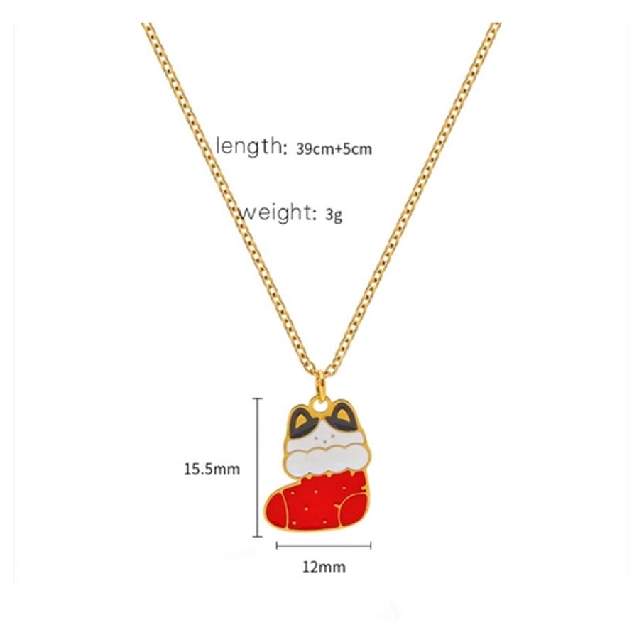 Jewelry Cute Christmas Hat Christmas Tree Christmas Socks Titanium Steel 18K Gold Plated Plating Pendant Necklace