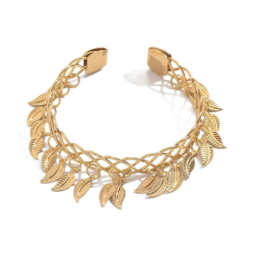 IG Style Exaggerated Leaves 18K Gold Plated Iron  Bangle