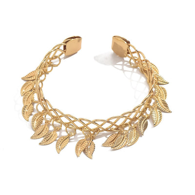 IG Style Exaggerated Leaves 18K Gold Plated Iron  Bangle