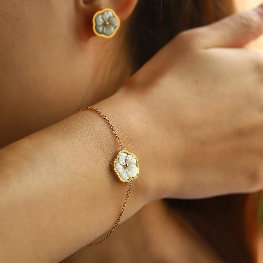 IG Style Elegant Flower 304 Stainless Steel 18K Gold Plated Acrylic Bracelets In Bulk