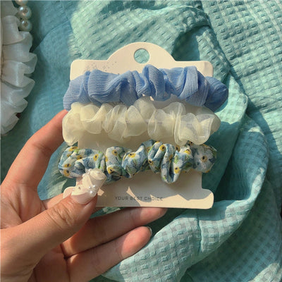 fashion flower cloth pleated hair tie 3 pieces