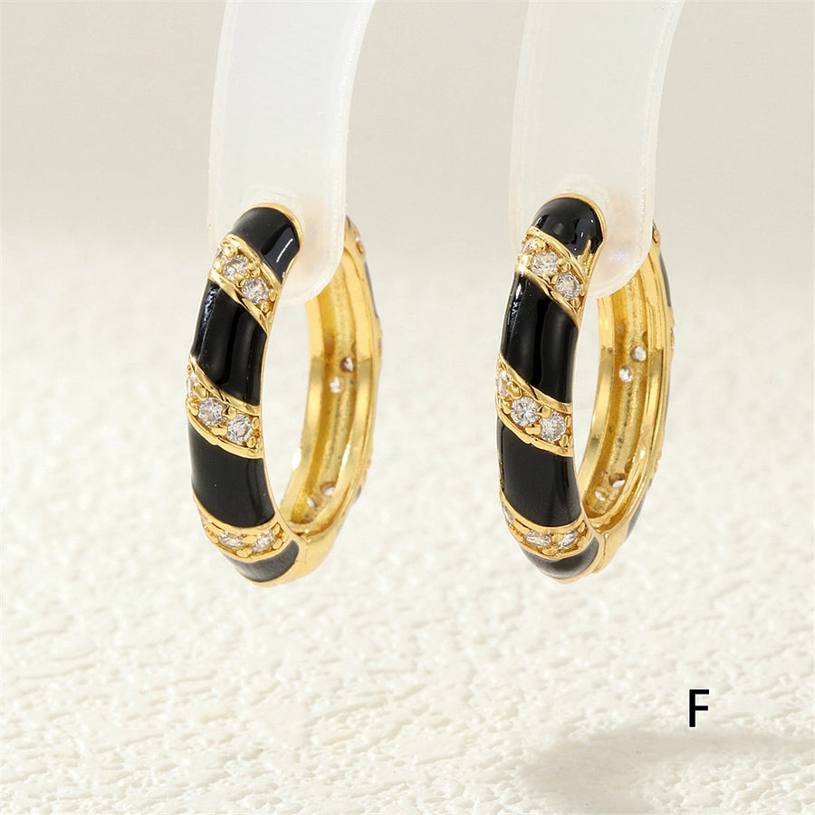 1 Pair IG Style Simple Style Commute Circle Enamel Inlay Copper Zircon 18K Gold Plated Earrings