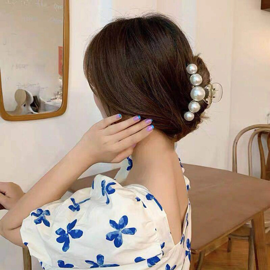 elegant geometric arylic imitation pearl hair claws 1 piece