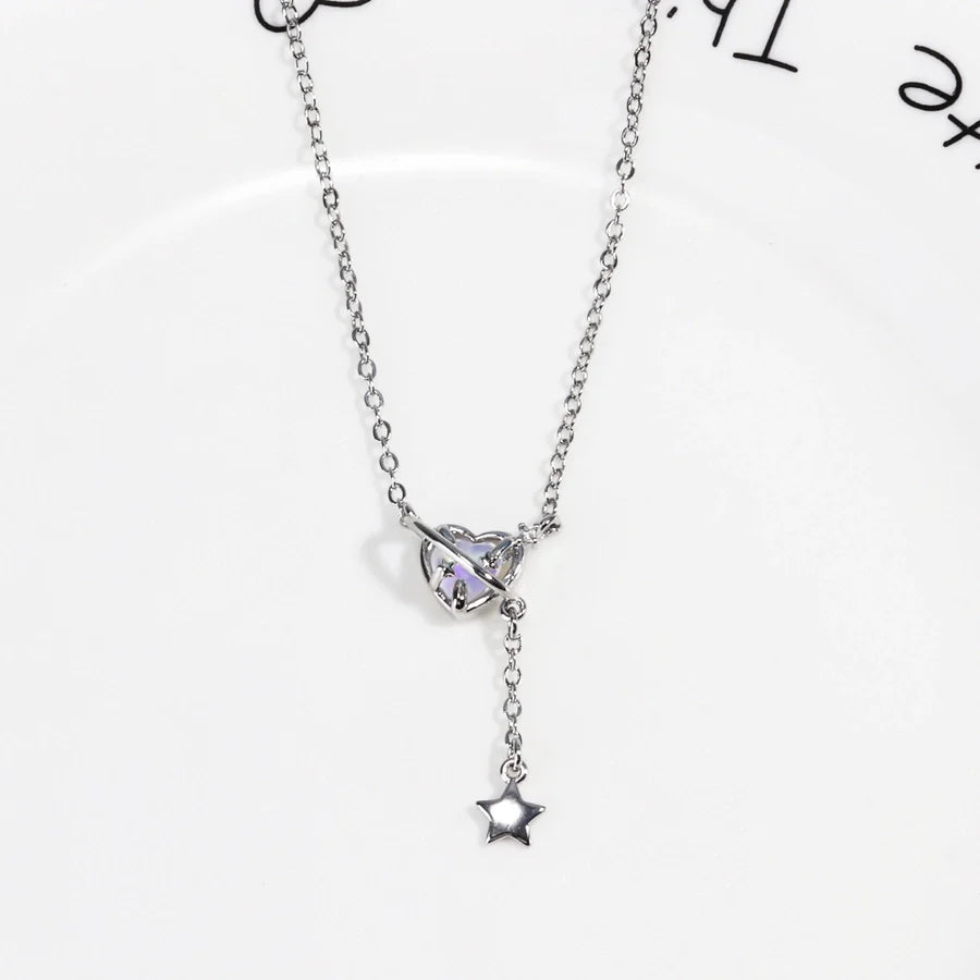 Metal Copper cable chain 18K Gold Plated White Gold Plated Inlay Heart Shape Artificial Gemstones Pendant Necklace