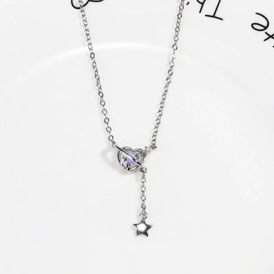 Metal Copper cable chain 18K Gold Plated White Gold Plated Inlay Heart Shape Artificial Gemstones Pendant Necklace