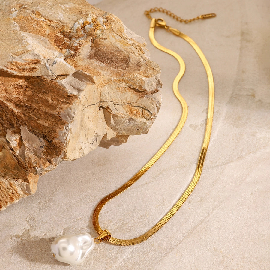 Jewelry Simple Style Classic Style Irregular 304 Stainless Steel Pearl Pendant Necklace