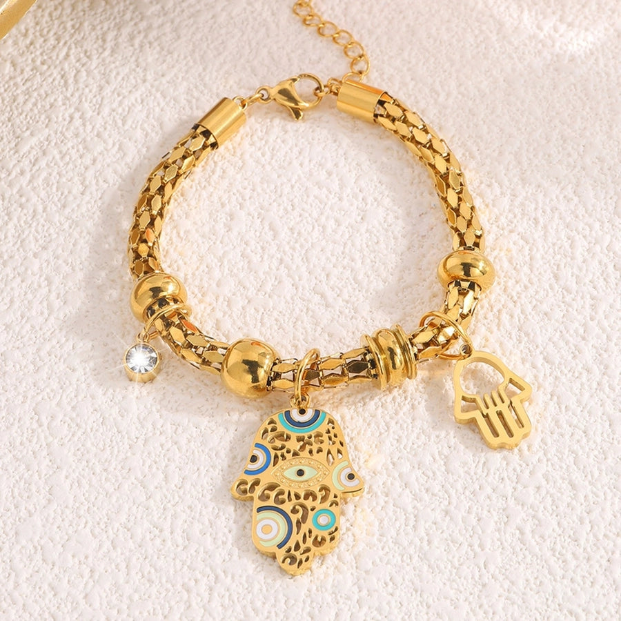 Titanium Steel Palm Eye Drop Oil 18K Gold Plated Bohemian Style Personality Fashion Vintage Necklace Bracelet Earring Set