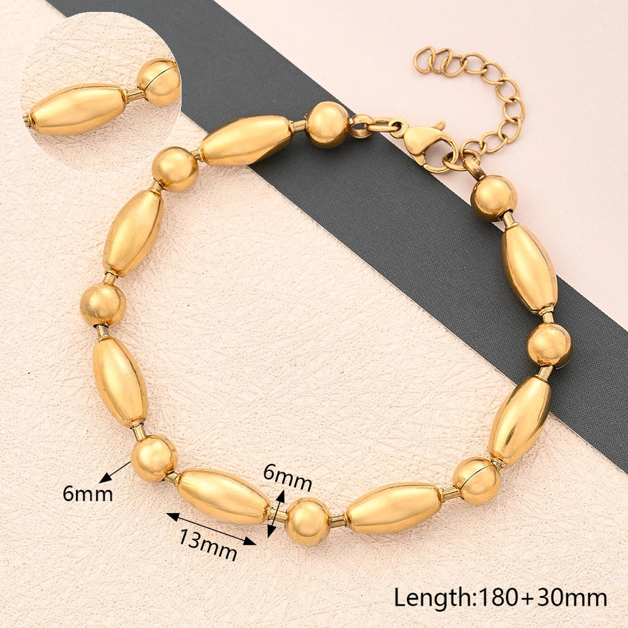 Casual Simple Style Round Oval Solid Color 304 Stainless Steel 18K Gold Plated Bracelets In Bulk