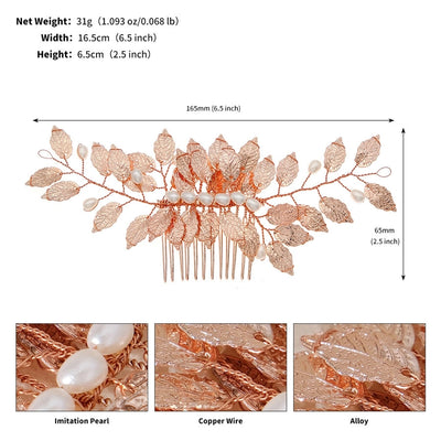 retro leaf flower alloy copper pearl inlay rhinestones insert comb