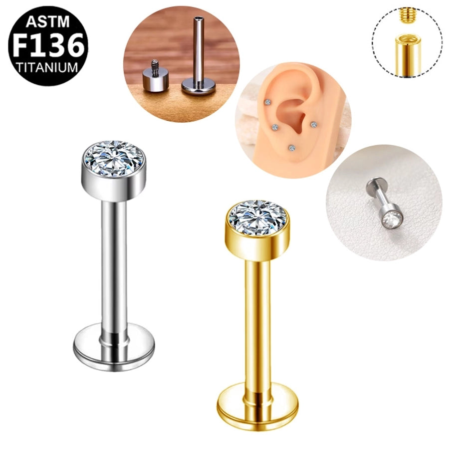 1 Piece Lip Rings Simple Style Shiny Panda Glasses Spider Pure Titanium Titanium Alloy Zircon 14K Gold Plated White Gold Plated Lip Rings Ear Cartilage Rings & Studs