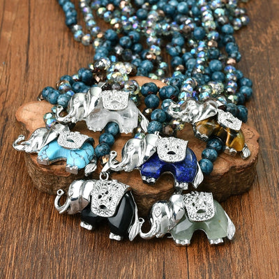 Casual Simple Style Streetwear Elephant Alloy natural stone Pendant Necklace In Bulk