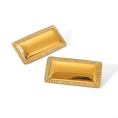 1 Piece IG Style Exaggerated Round Rectangle Plating Inlay 304 Stainless Steel Rhinestones 18K Gold Plated Ear Studs