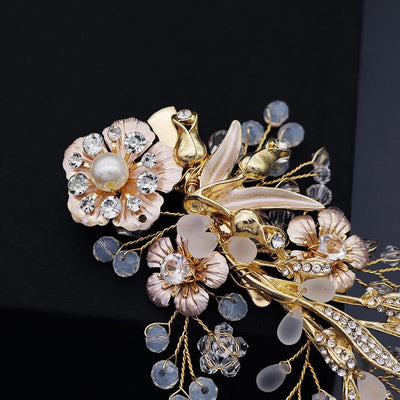 frosted crystal pearl edge clip vintage court wind golden flower hair clip bride hairpin