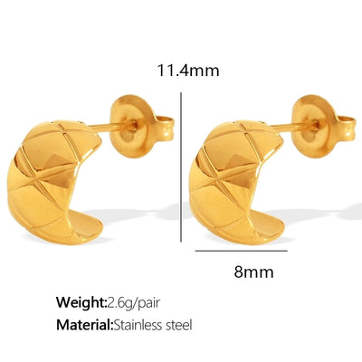 1 Pair IG Style Elegant Commute C Shape Argyle Polishing Plating 304 Stainless Steel 18K Gold Plated Ear Studs