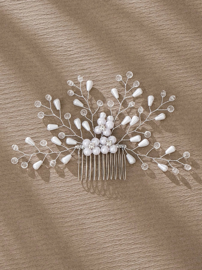 simple style flower artificial pearl inlay pearl insert comb