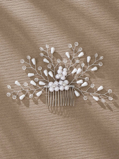simple style flower artificial pearl inlay pearl insert comb