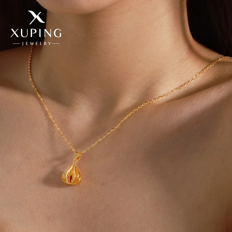 Jewelry Elegant Retro Flower 304 Stainless Steel Copper Zirconia 18K Gold Plated Plating Pendant Necklace