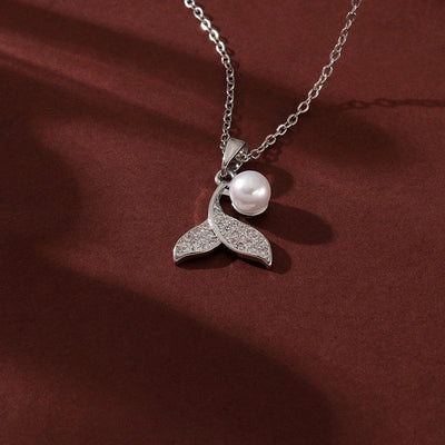 Jewelry Cute IG Style Fish Tail Titanium Steel Brass Pearl Zircon 18K Gold Plated Inlay Pendant Necklace