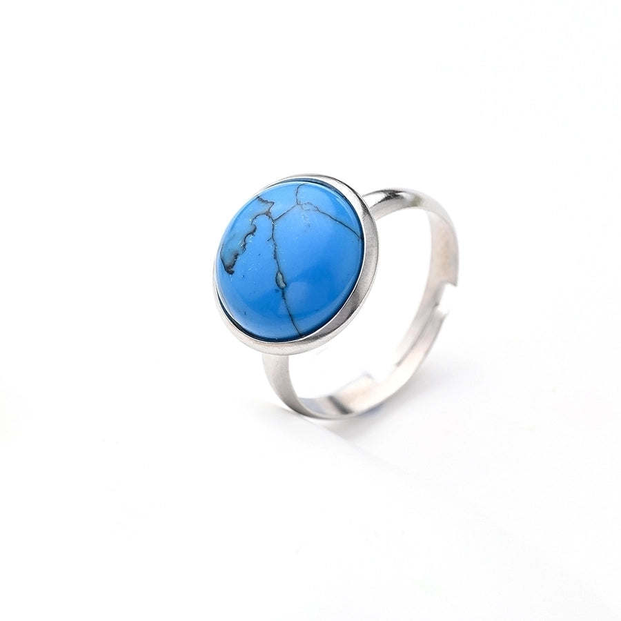 Jewelry Casual Simple Style Round Spot Solid Color 304 Stainless Steel Natural Stone Opal Polishing Inlay Adjustable Ring