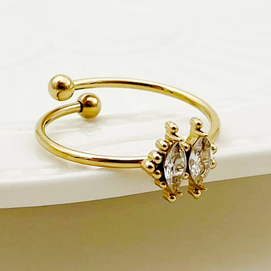 Jewelry Casual Sweet Simple Style Geometric Leaves Flower 304 Stainless Steel Zircon 14K Gold Plated Inlay Open Rings
