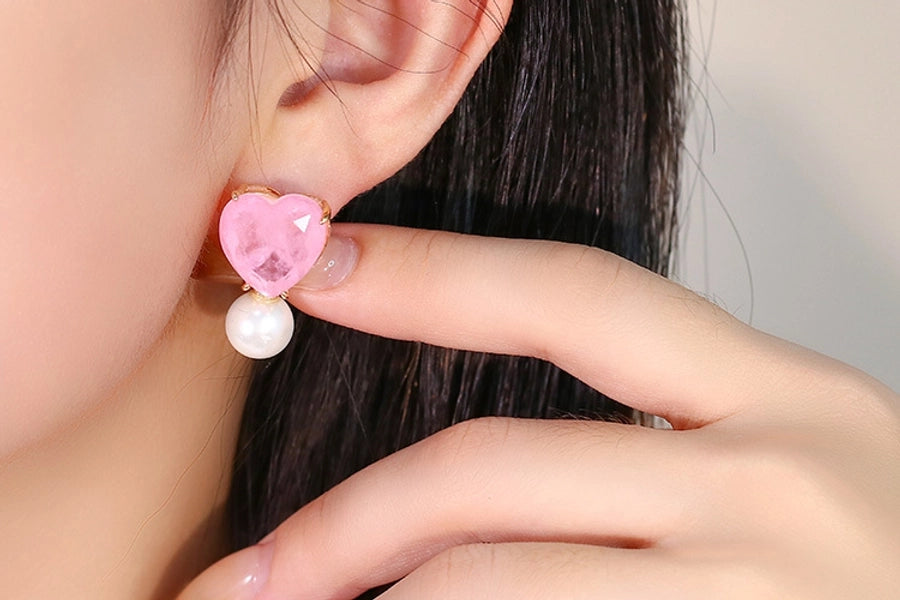 1 Pair Elegant Simple Style Heart Shape Plating Copper Drop Earrings