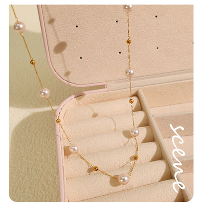 Jewelry IG Style Elegant French Style Round 304 Stainless Steel Artificial Pearls 18K Gold Plated Beaded Polishing Necklace