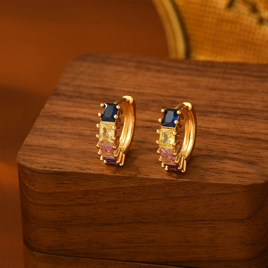 1 Pair Elegant Classical Sweet Circle Inlay Copper Freshwater Pearl Zircon 18K Gold Plated Earrings