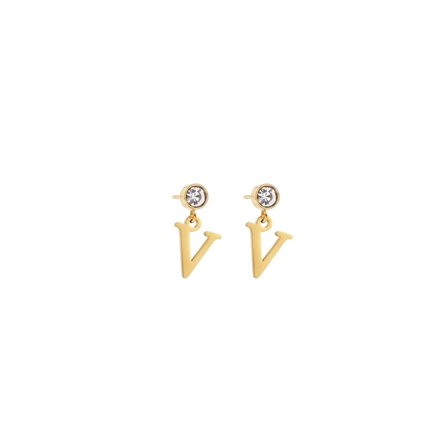 1 Pair Casual Simple Style Classic Style Letter Inlay 201 Stainless Steel 304 Stainless Steel Zircon Drop Earrings