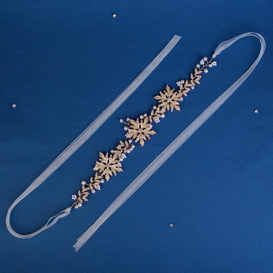 retro flower alloy pearl inlay rhinestones hair band