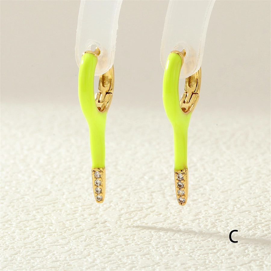 1 Pair IG Style Simple Style Commute Solid Color Enamel Inlay Copper Zircon 18K Gold Plated Earrings