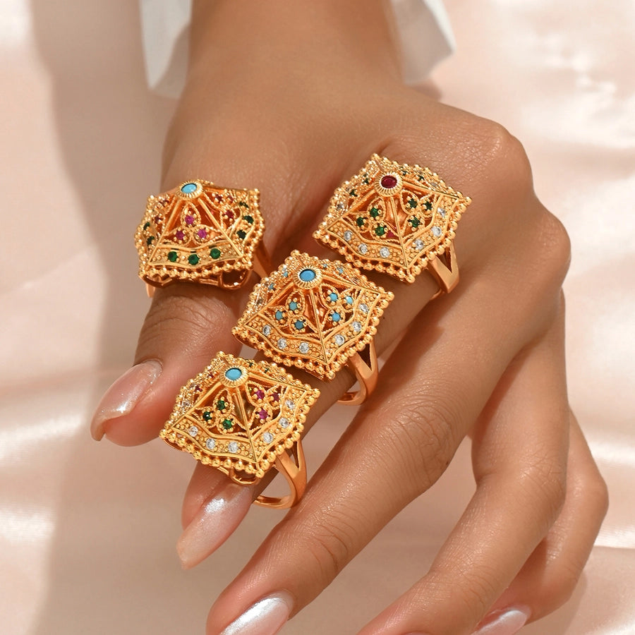 Copper Inlay Geometric Zircon Copper Rings